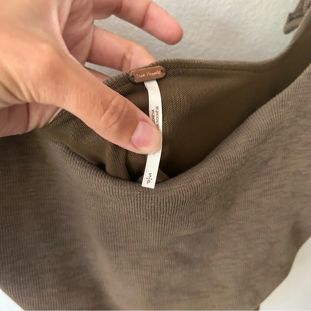 Free People Boulevard ruched cropped tie shoulder tank olive green